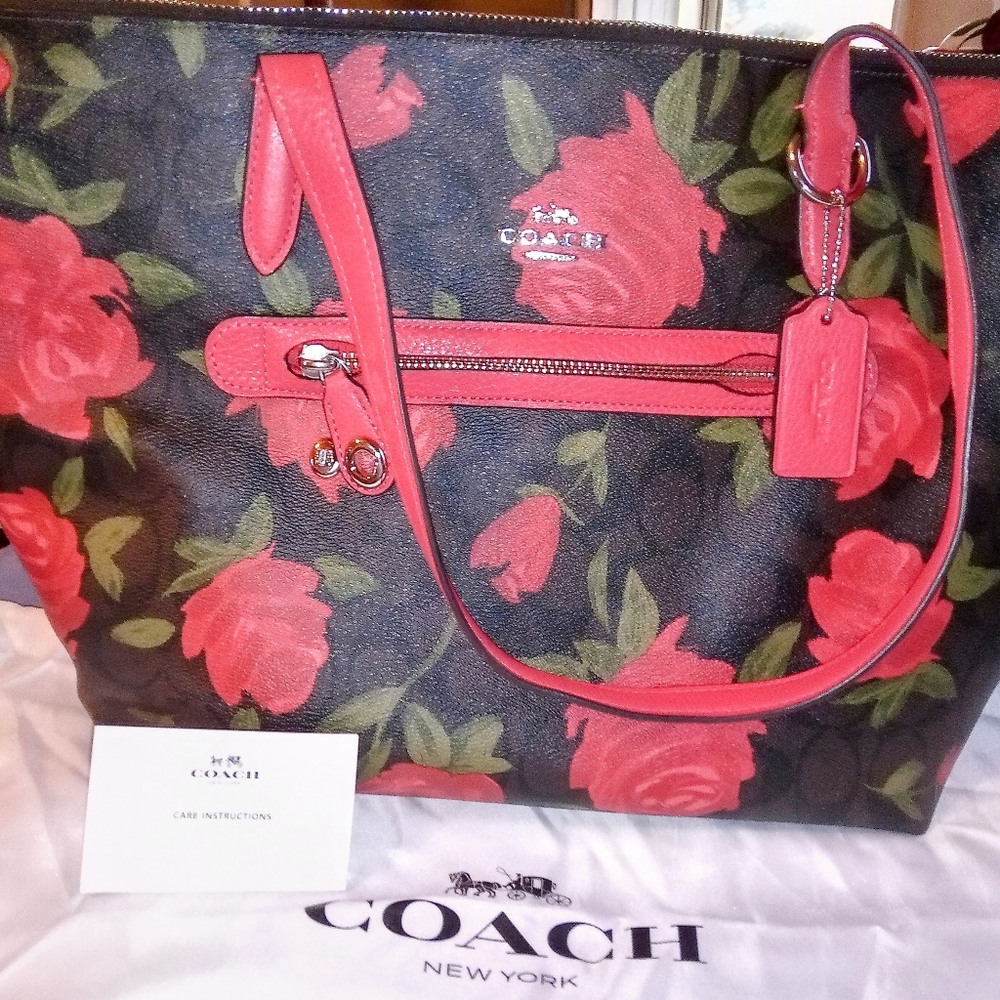 Coach Rare Flora Camro Leather Tote Bag